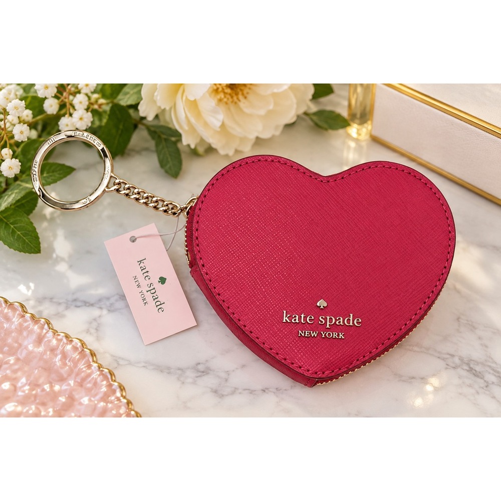 Kate Spade New York Heart Coin Purse Keychain Pink Saffiano Y2K Coquette NWT